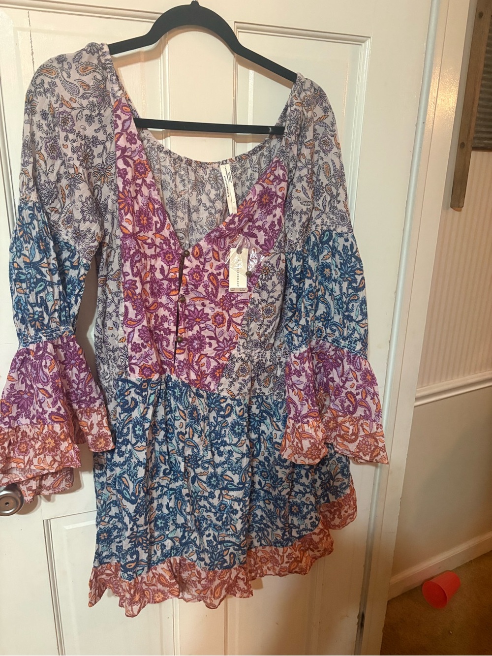 Anthropologie Multicolor Floral Tiered Girls Dress in Purple, Blue & Orange